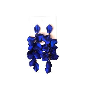 NWOT Royal Blue Petal Dangle Earrings, Lightweight, 5” Drop, Gold-Tone Hardware